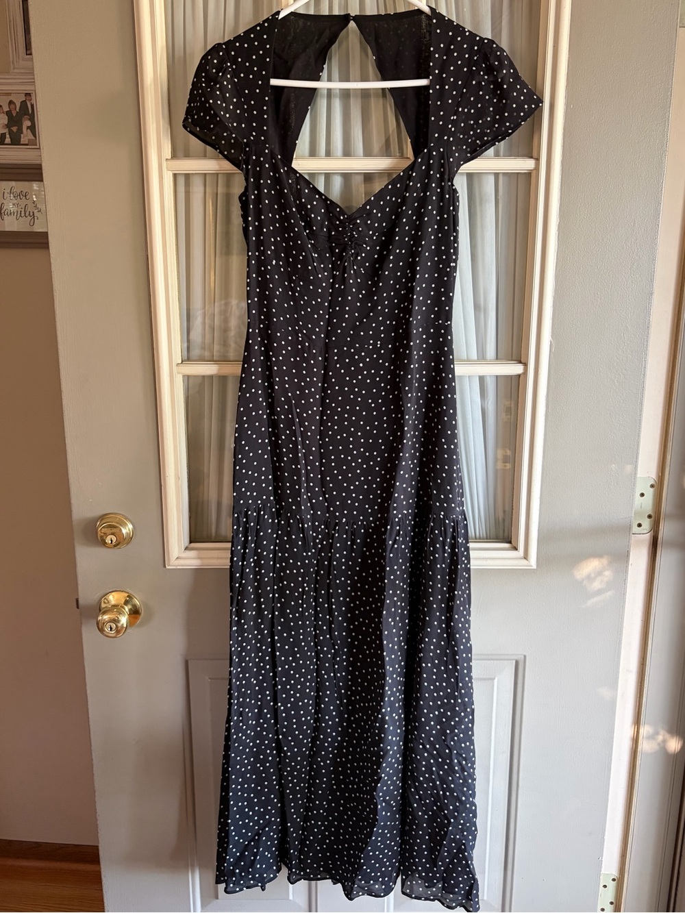 Reformation Myah Black Polka Dot Maxi Dress with Open Back